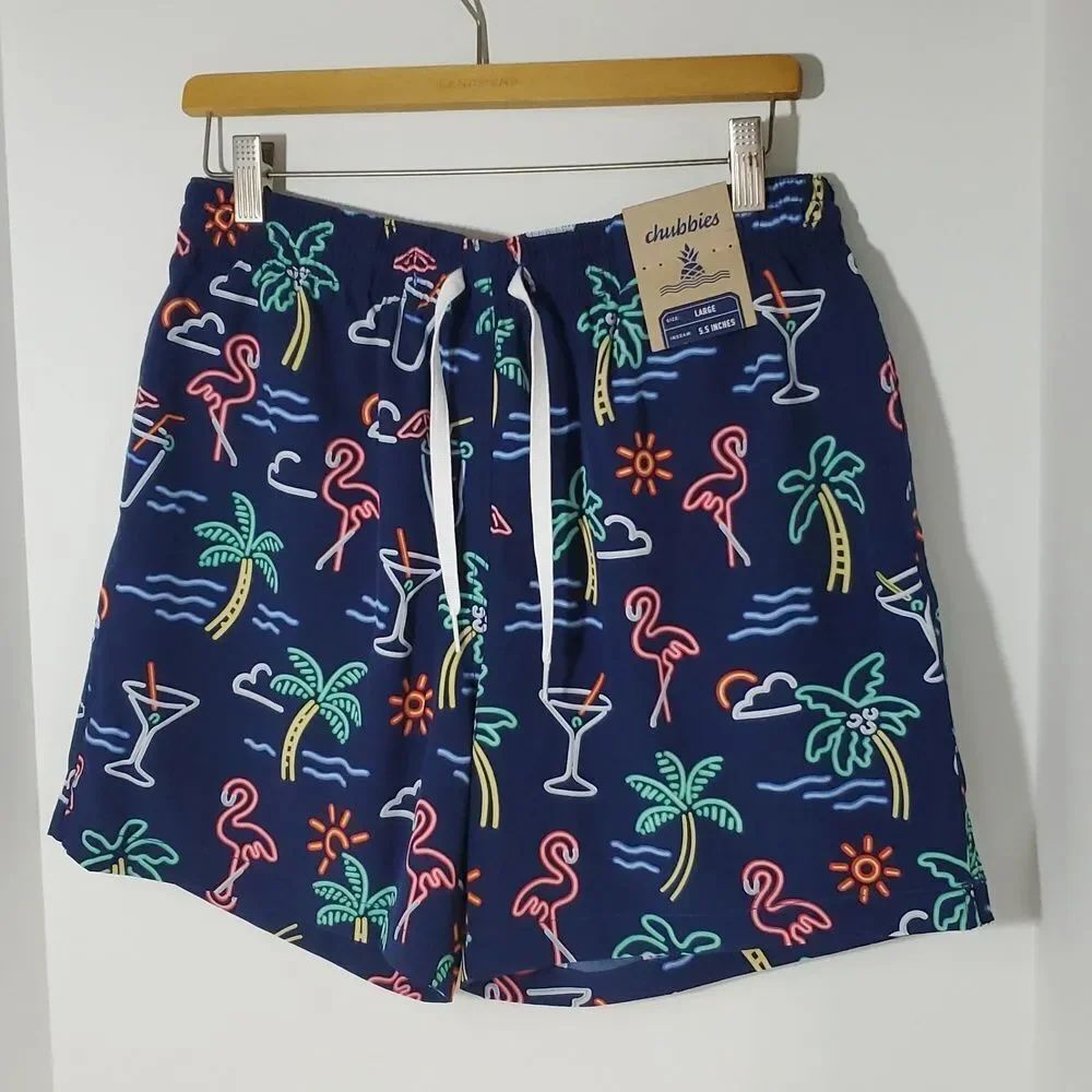 Chubbies The Neon Lights 5.5" Classic Swim Trunks Neon Print L NWT